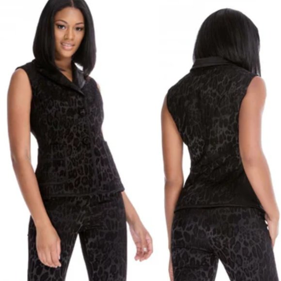 NWT WOMEN"S HOTTIE + LORD AVA BLACK JACQUARD STRETCH LEOPARD VEST - Picture 1 of 5